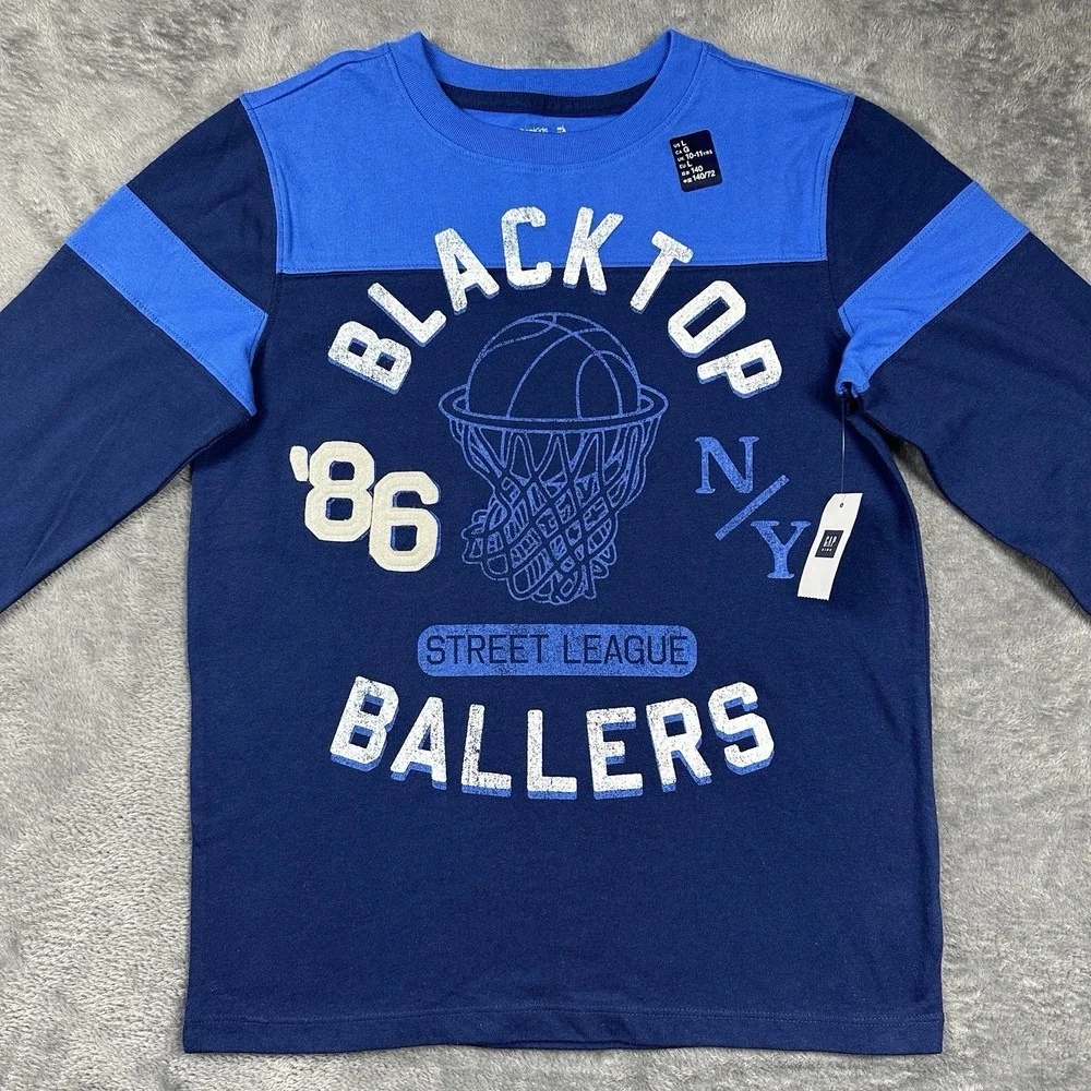 Gap Kids Large 32x22.5 Inch Long Sleeve‎ Shirt Blue White Sport Basketball NWT
